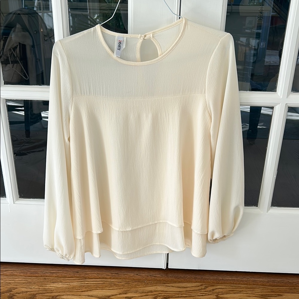 2Hearts Cream Relaxed Asymmetrical Blouse